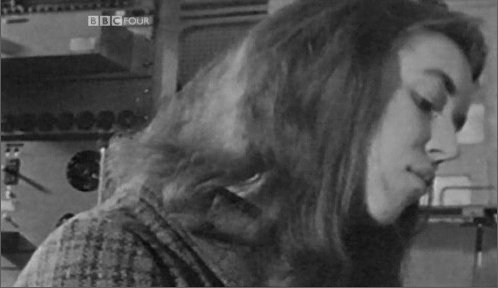 Delia Derbyshire close up with long hair